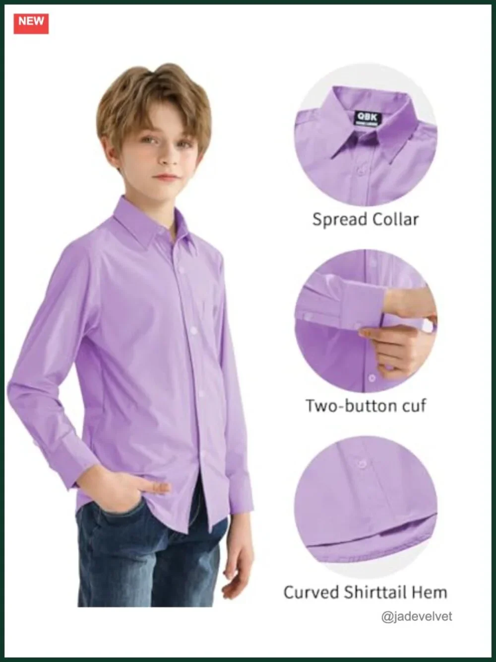 Boys Stretch Long Sleeve Button Down Dress Shirt Wrinkle Free Oxford Uniform
